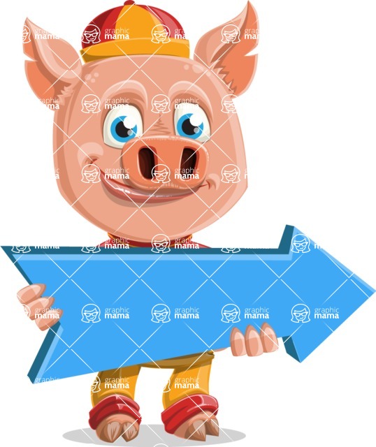 Year of the Pig Character - Vector Pig Cartoon - Year of the Pig Vector Character with Arrow 2
